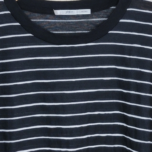 Gibson | Black & White Striped Long Sleeve Top with Decorative Side Buttons - Picture 2 of 7